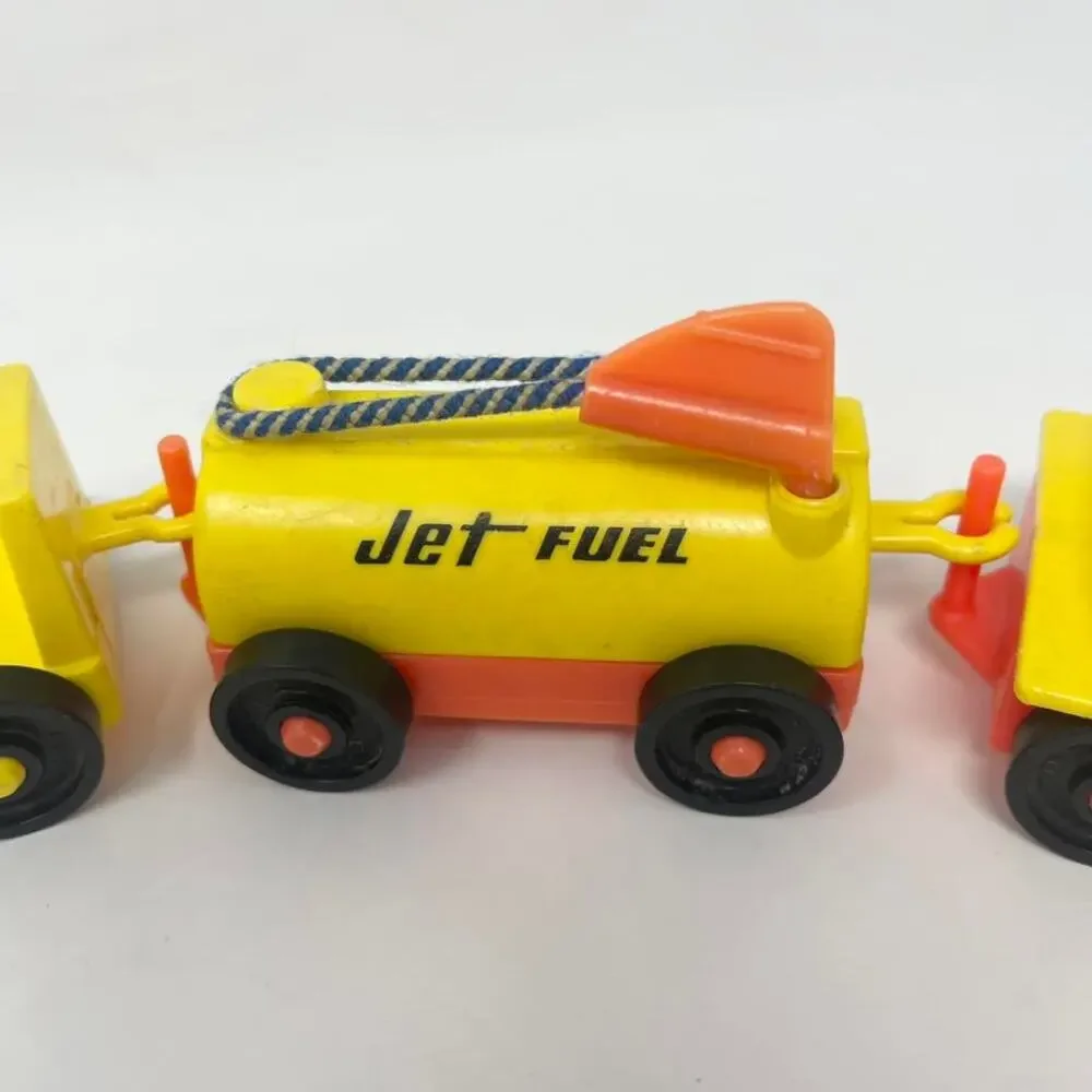 Vintage Fisher Price Little People Airport Jet Fuel Tanker Luggage Cart - 4 Cars